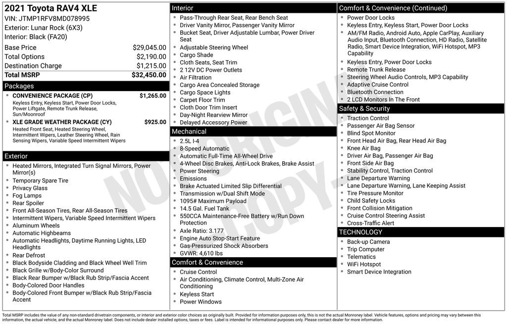 Used 2021 Toyota RAV4 XLE w/ Convenience Package AWD/4WD image 2