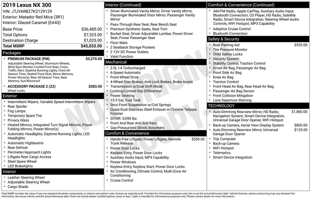 Used 2019 Lexus NX 300 FWD w/ Premium Package image 31