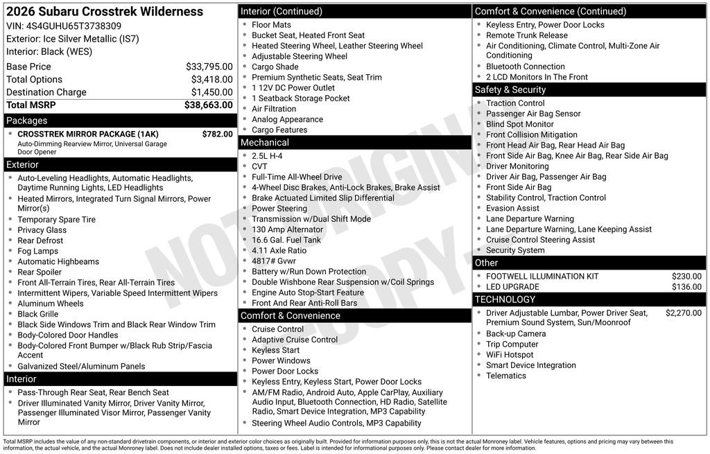 New 2026 Subaru Crosstrek 2.5i Wilderness w/ Crosstrek Mirror Package AWD/4WD image 5