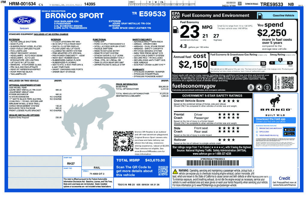New 2026 Ford Bronco Sport Badlands w/ Badlands Tech Package AWD/4WD image 2
