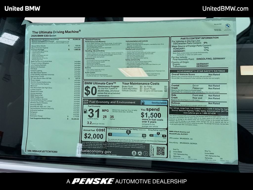Used 2026 BMW 530i w/ Premium Package RWD image 15