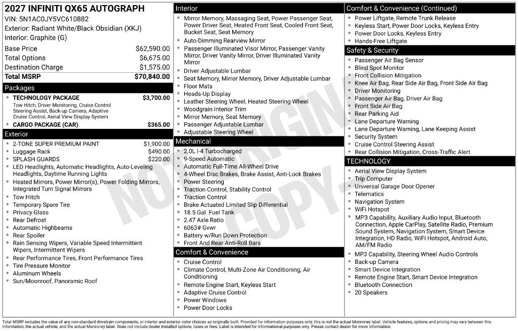 New 2027 INFINITI QX65 Autograph w/ Technology Package AWD/4WD image 4