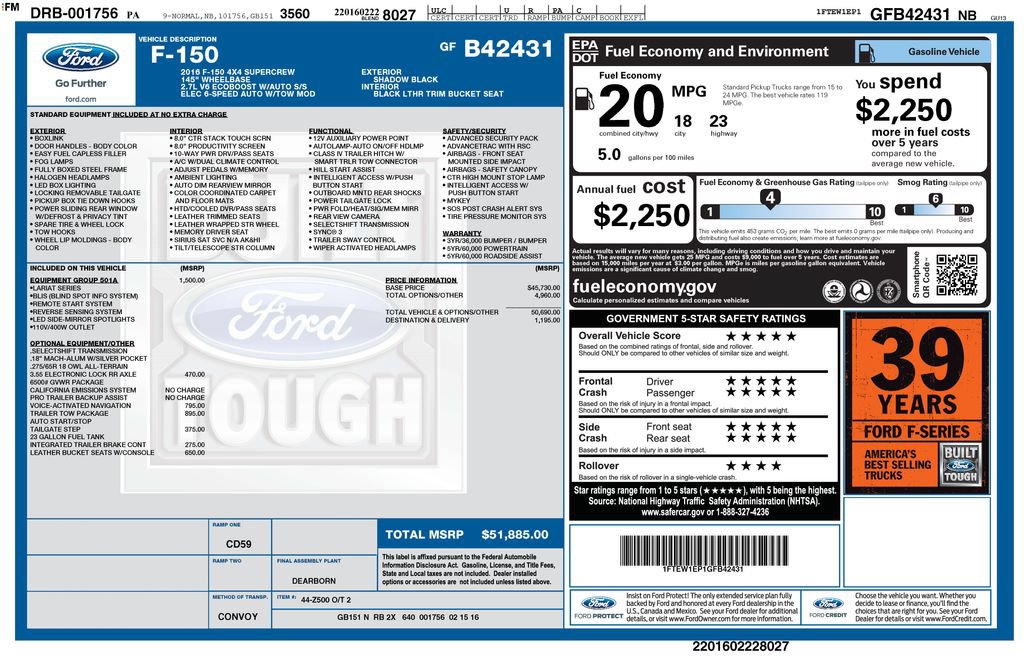 Used 2016 Ford F150 Lariat w/ Equipment Group 501A Mid AWD/4WD image 2