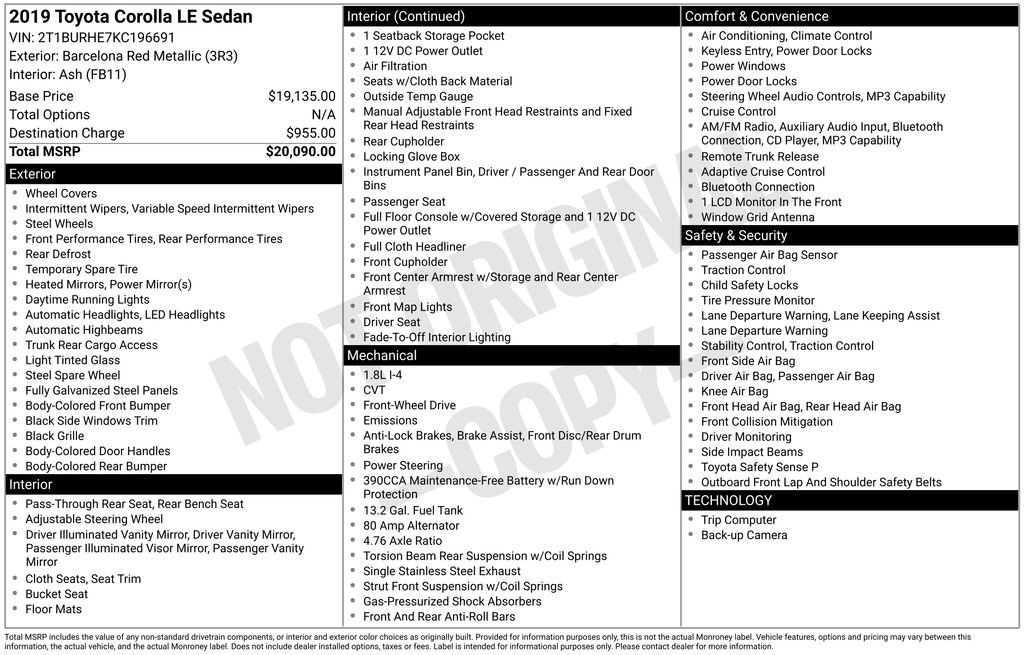 Certified 2019 Toyota Corolla LE FWD image 3