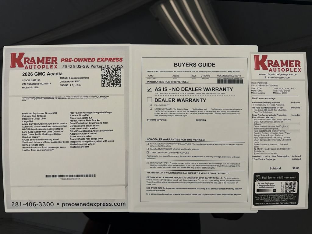 Used 2026 GMC Acadia Denali Ultimate w/ LPO, Floor Liner Package FWD image 35