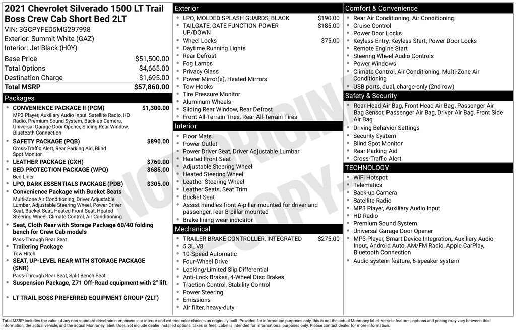 Used 2021 Chevrolet Silverado 1500 LT Trail Boss w/ Convenience Package II AWD/4WD image 6