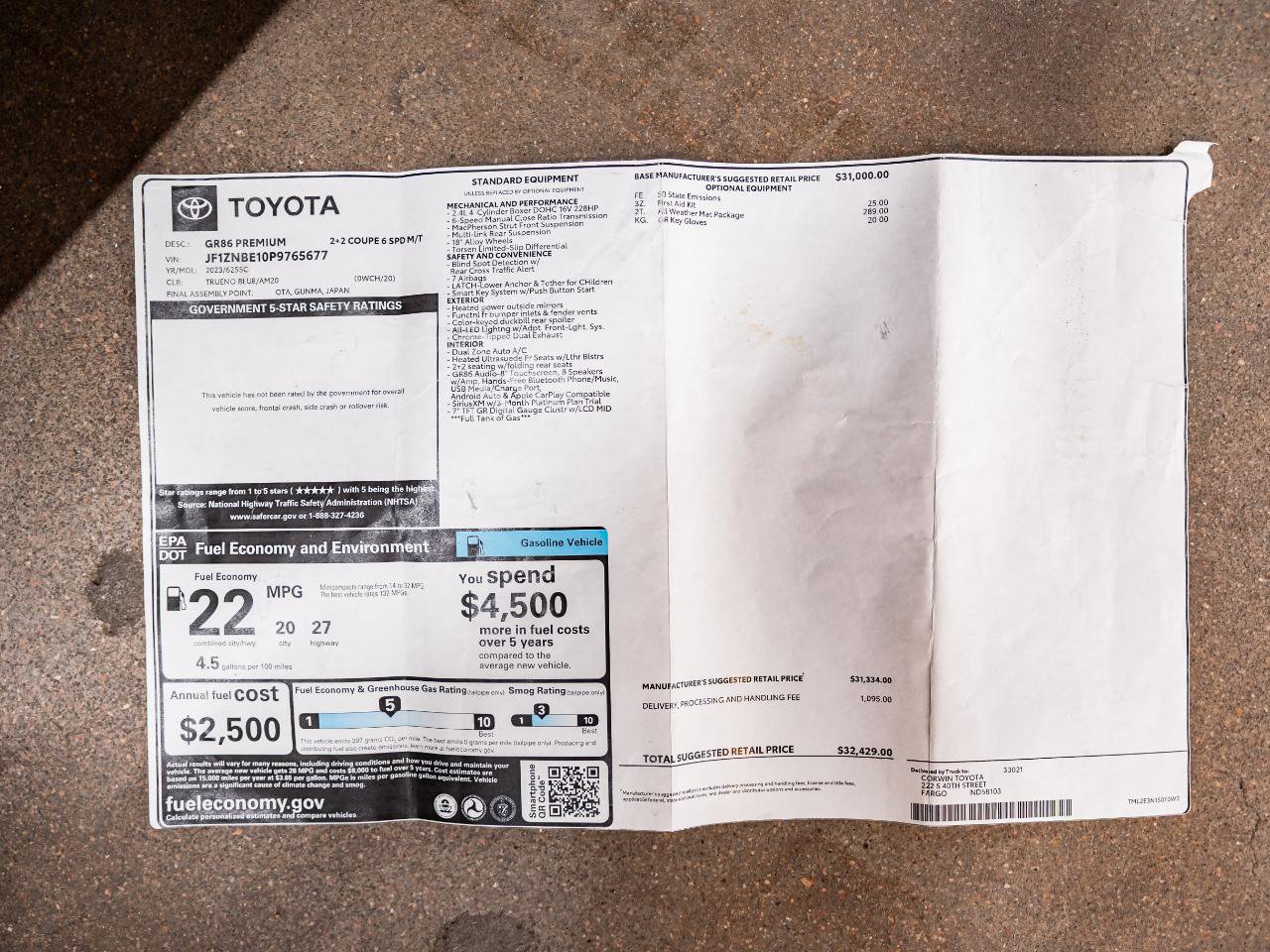 Used 2023 Toyota GR86 Premium w/ ALL Weather Mat Package (TMS) RWD image 11