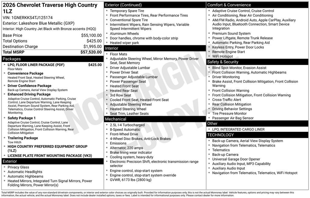 Used 2026 Chevrolet Traverse High Country w/ LPO, Floor Liner Package FWD image 41