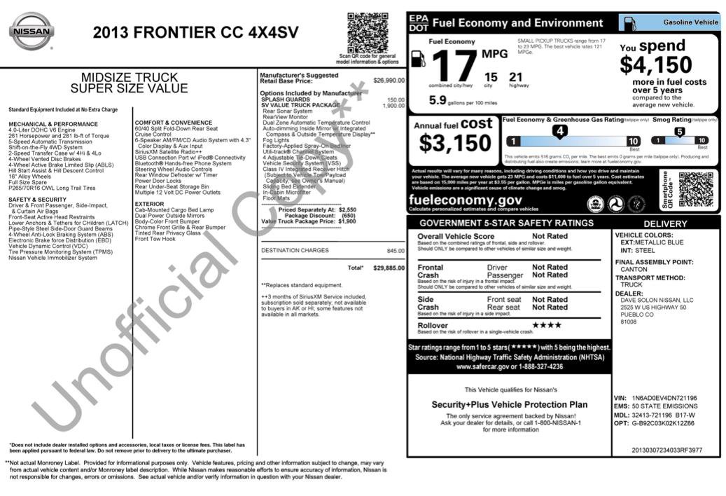 Used 2013 Nissan Frontier SV w/ SV Value Truck Pkg image 2
