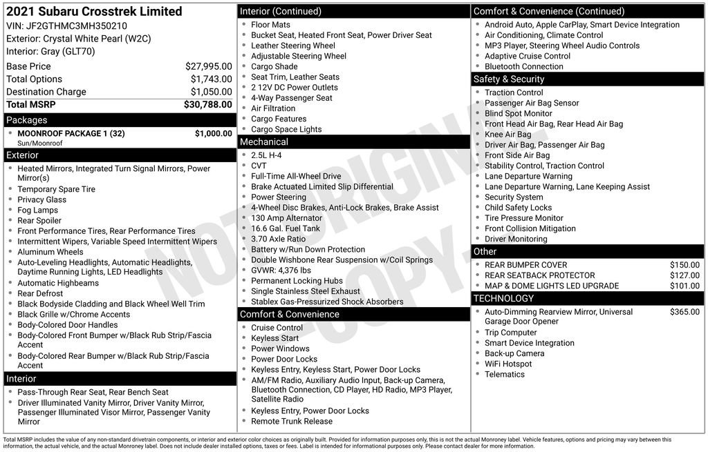 Used 2021 Subaru Crosstrek 2.5i Limited w/ Moonroof Package 1 image 35