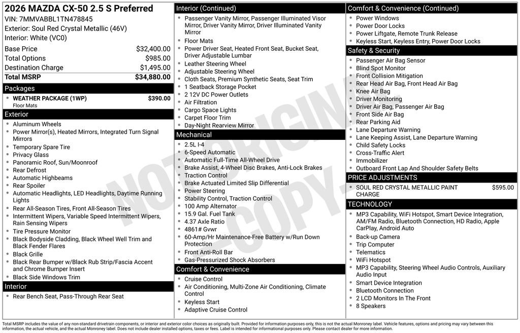 New 2026 MAZDA CX-50 AWD 2.5 S w/ Weather Package image 35