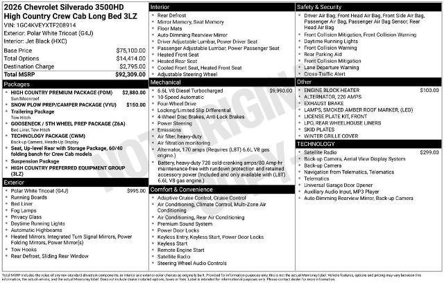 New 2026 Chevrolet Silverado 3500 High Country w/ High Country Premium Package AWD/4WD image 33