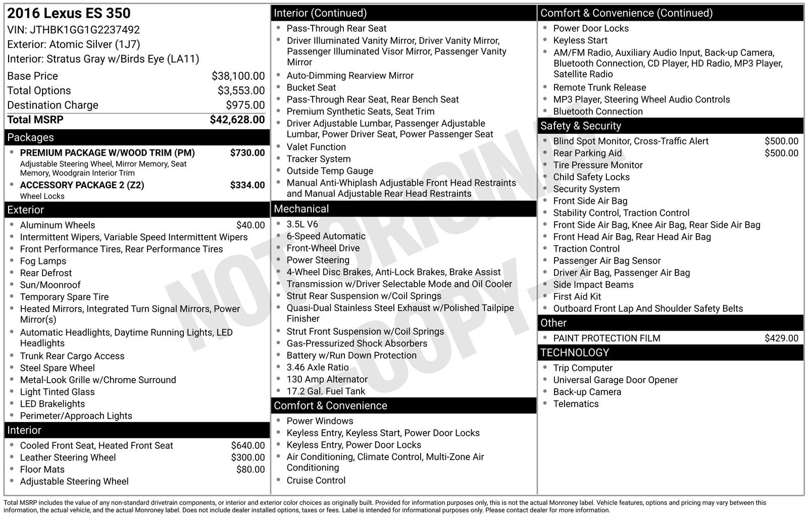Used 2016 Lexus ES 350 w/ Premium Package w/Wood Trim image 4