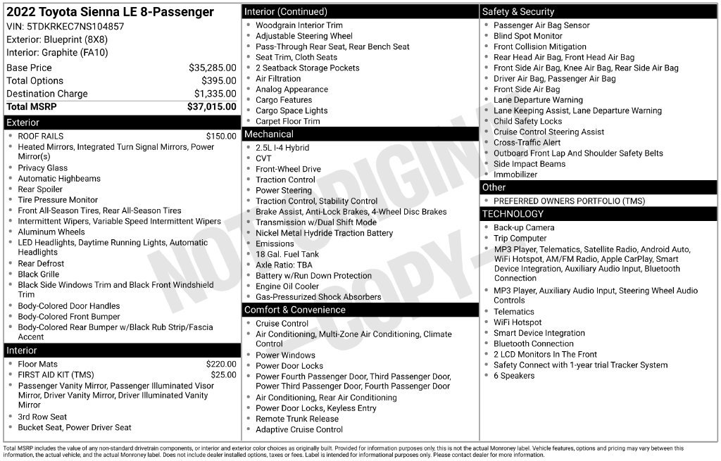 Used 2022 Toyota Sienna LE FWD image 50