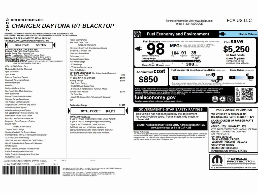 Used 2025 Dodge Charger R/T w/ Sun & Sound Package image 2