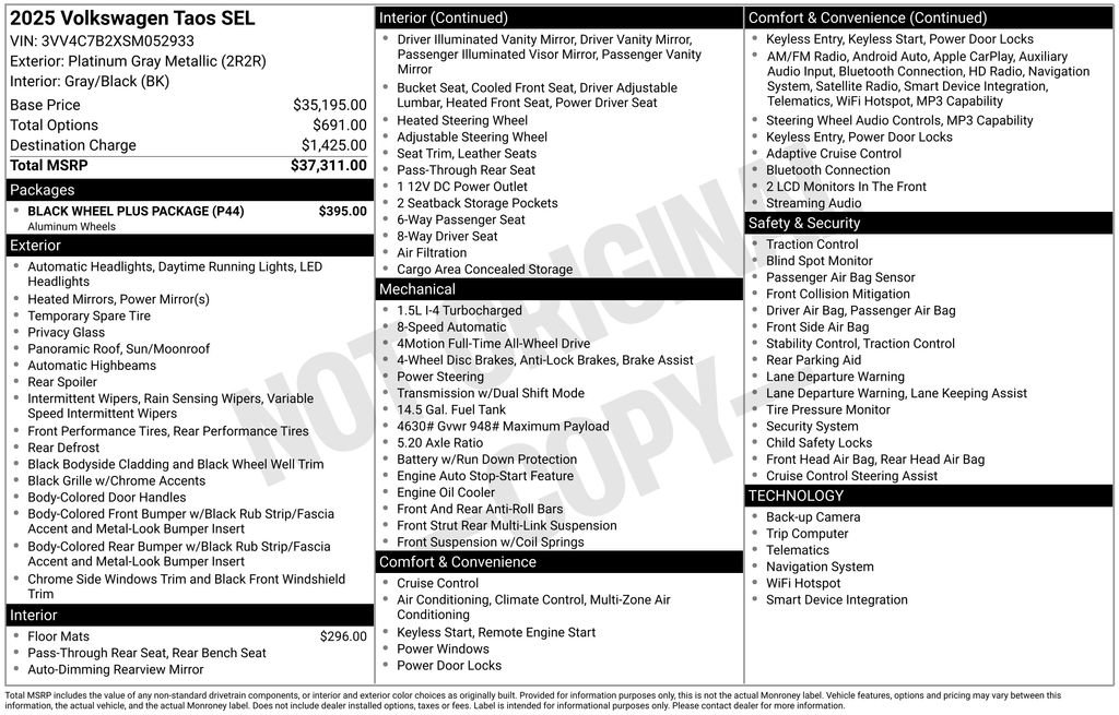 Used 2025 Volkswagen Taos SEL w/ Black Wheel Plus Package AWD/4WD image 10