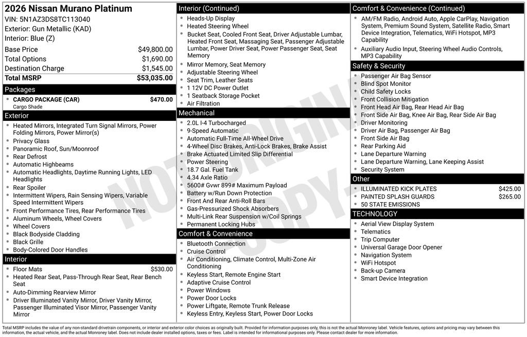 New 2026 Nissan Murano Platinum w/ Cargo Package AWD/4WD image 2