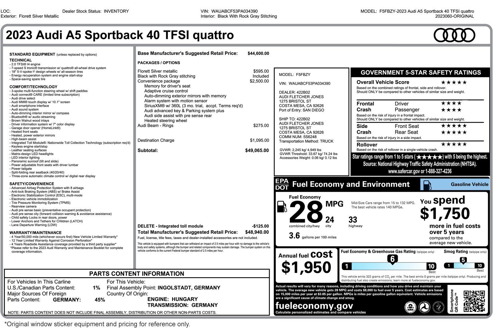 Used 2023 Audi A5 2.0T Premium w/ Convenience Package image 2