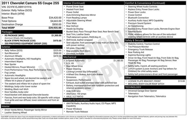 Used 2011 Chevrolet Camaro SS w/ RS Package RWD image 11