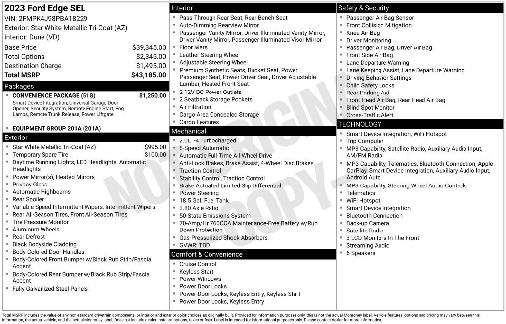 Used 2023 Ford Edge SEL w/ Convenience Package