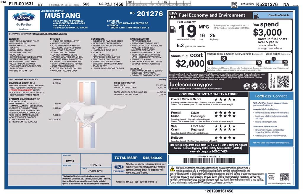 Used 2019 Ford Mustang GT Premium w/ Equipment Group 401A RWD image 2
