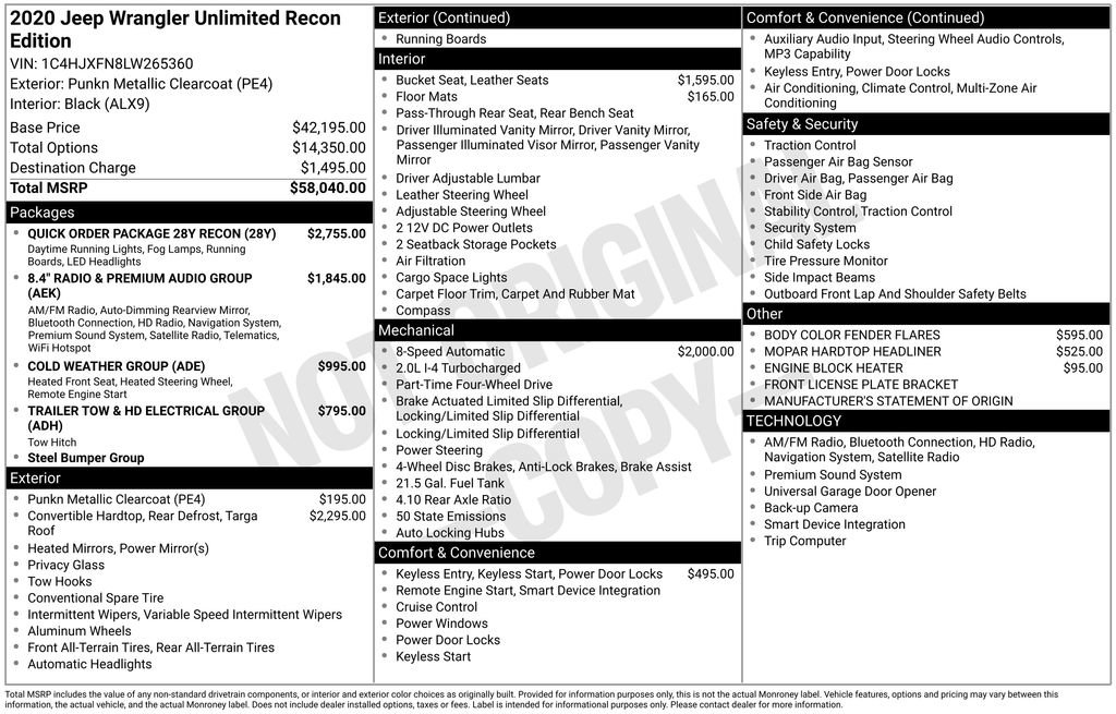 Used 2020 Jeep Wrangler Unlimited Rubicon w/ Quick Order Package 28Y Recon image 19