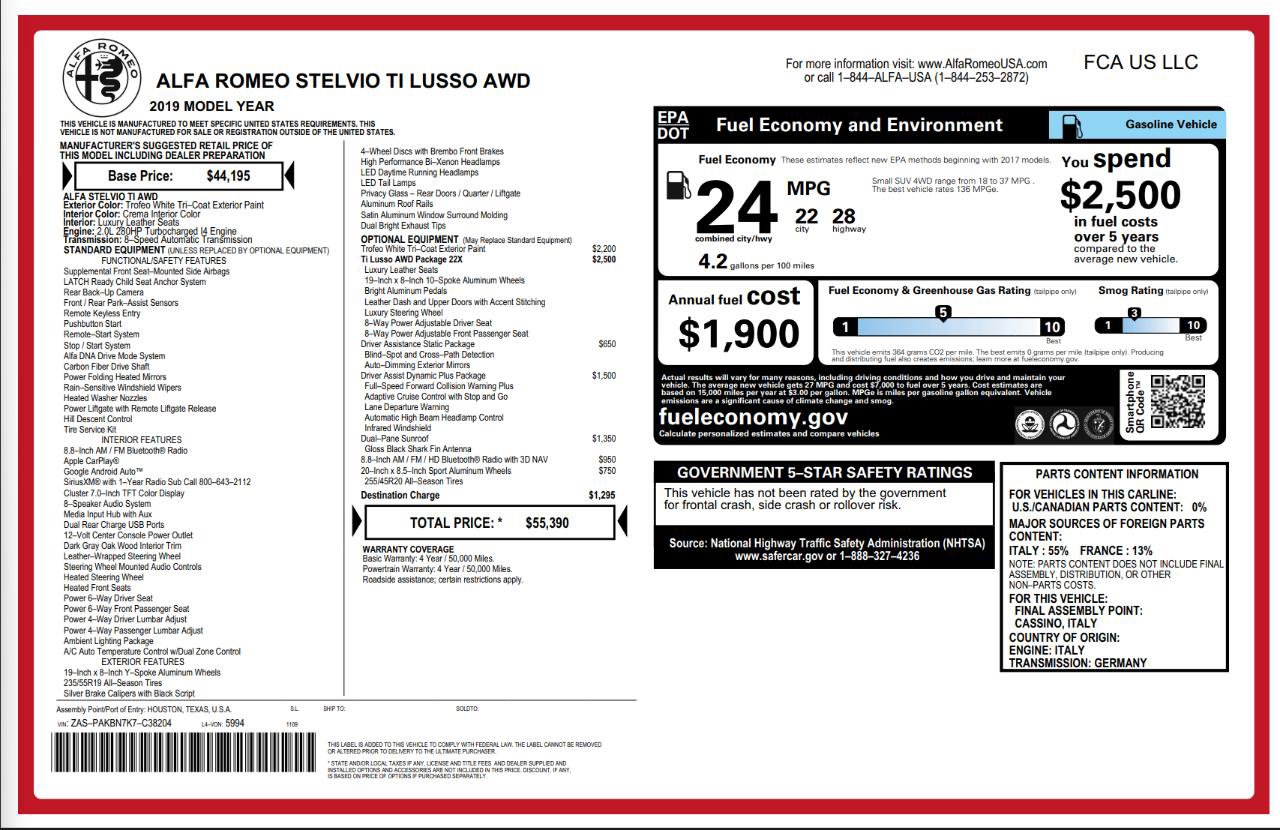 Used 2019 Alfa Romeo Stelvio Ti Lusso w/ Quick Order Package 22X Lusso image 10