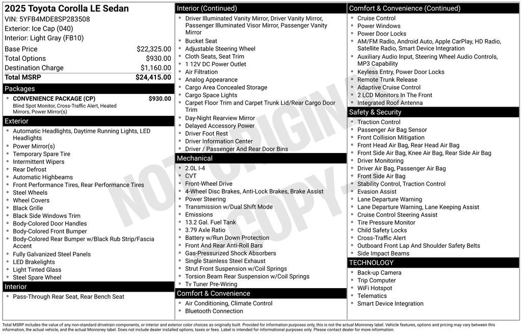 Used 2025 Toyota Corolla LE w/ Convenience Package FWD image 15