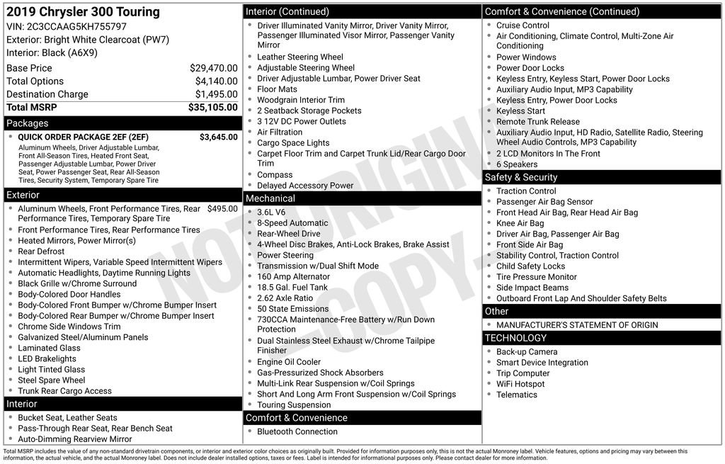 Used 2019 Chrysler 300 Touring w/ Quick Order Package 2EF RWD image 27