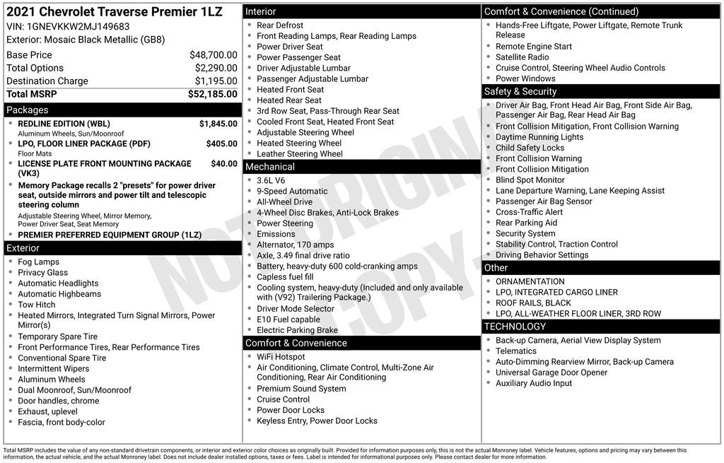 Certified 2021 Chevrolet Traverse Premier w/ Redline Edition image 2