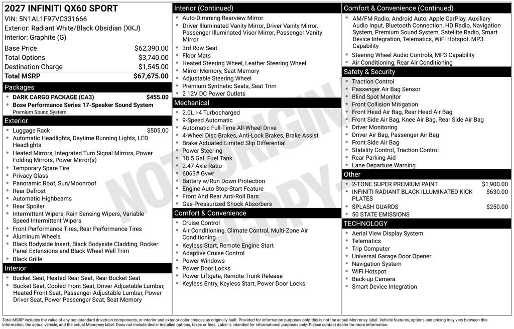 New 2027 INFINITI QX60 Sport w/ Dark Cargo Package AWD/4WD image 12