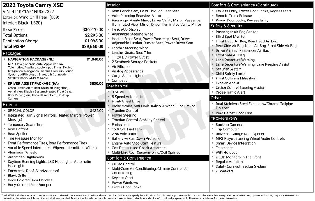 Used 2022 Toyota Camry XSE w/ Navigation Package FWD image 5