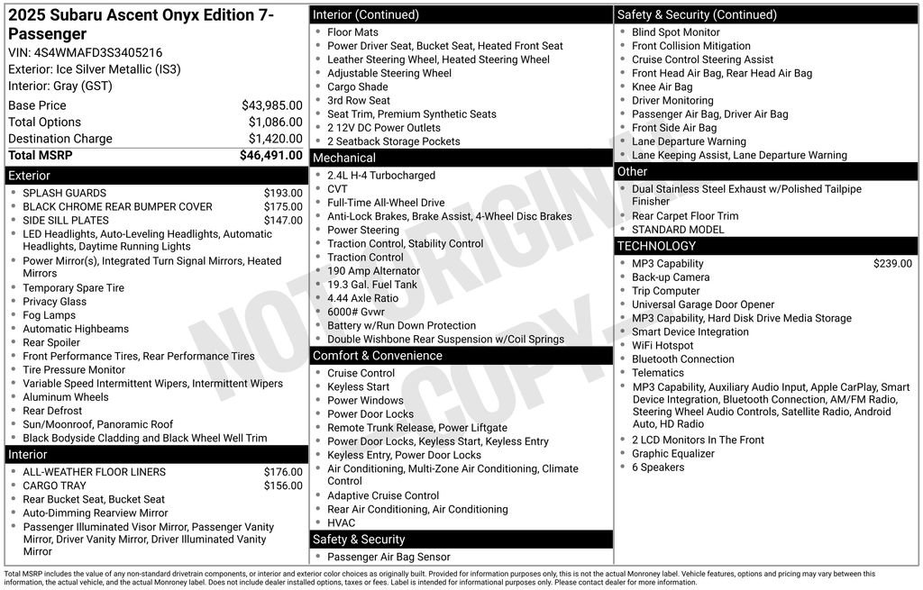 Certified 2025 Subaru Ascent Onyx Edition AWD/4WD image 35