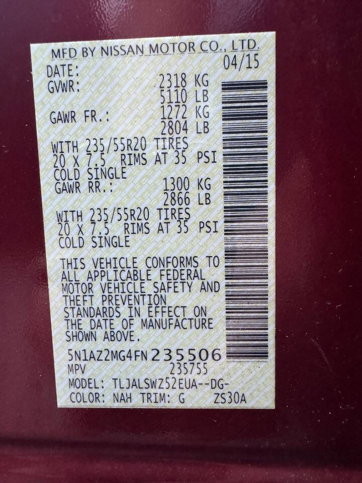 Used 2015 Nissan Murano Platinum w/ Platinum Technology Package image 11