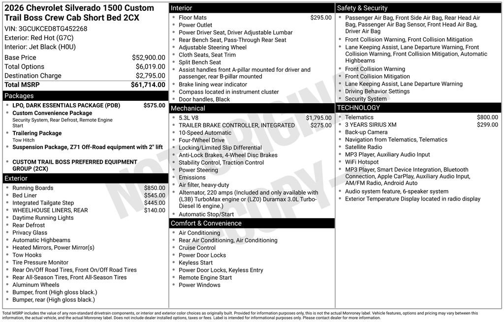 New 2026 Chevrolet Silverado 1500 Custom Trail Boss w/ LPO, Dark Essentials Package AWD/4WD image 19