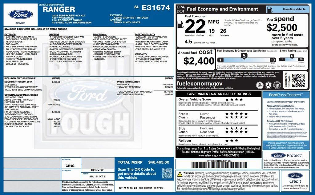 New 2025 Ford Ranger XLT w/ Equipment Group 301A High image 2