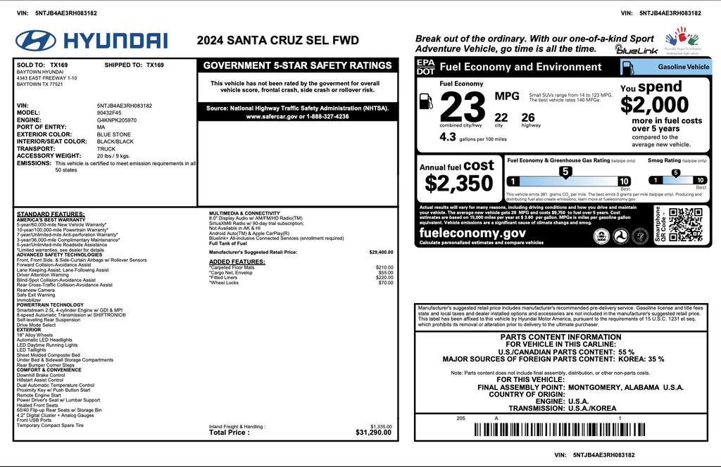 Certified 2024 Hyundai Santa Cruz SEL FWD image 3