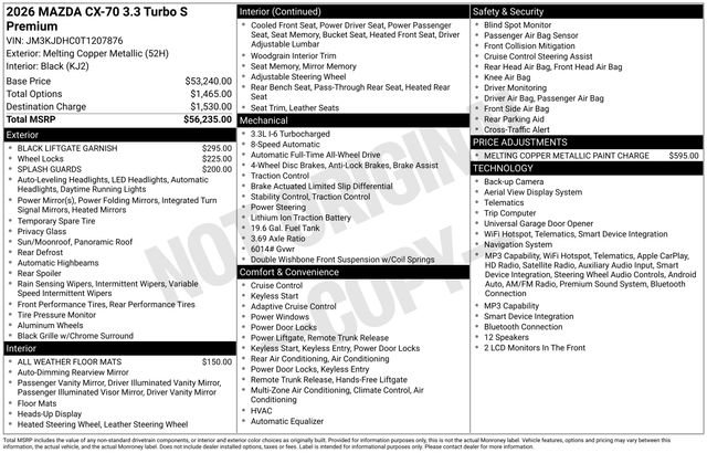 New 2026 MAZDA CX-70 3.3 Turbo S w/ Premium Package AWD/4WD image 5
