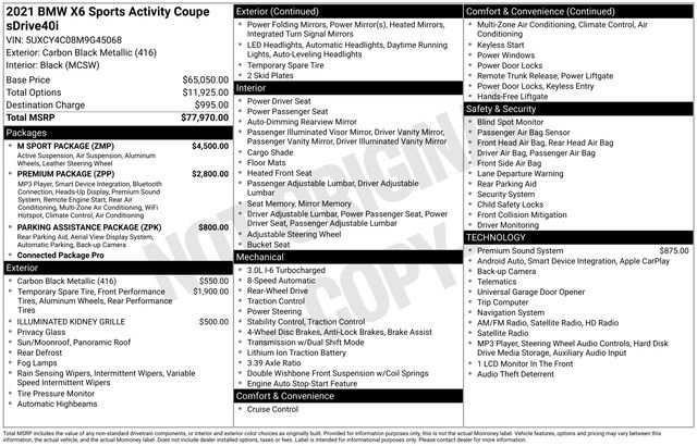 Used 2021 BMW X6 sDrive40i w/ M Sport Package RWD image 37