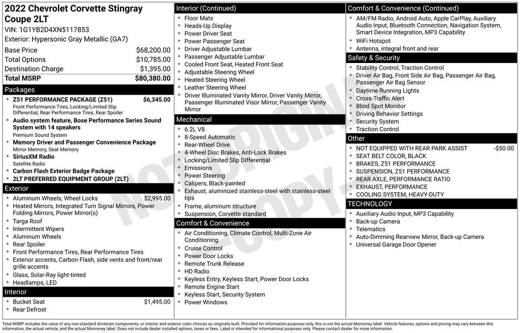 Used 2022 Chevrolet Corvette Stingray Preferred Cpe w/ Z51 Performance Package RWD image 3
