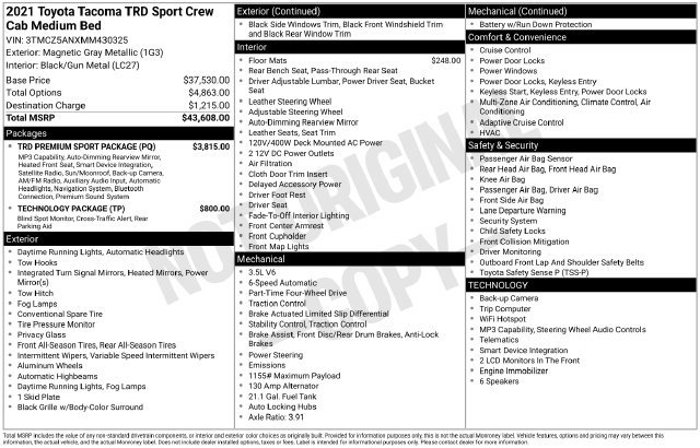 Certified 2021 Toyota Tacoma TRD Sport w/ TRD Premium Sport Package AWD/4WD image 33