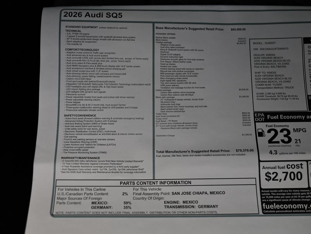 New 2026 Audi SQ5 Prestige AWD/4WD image 24