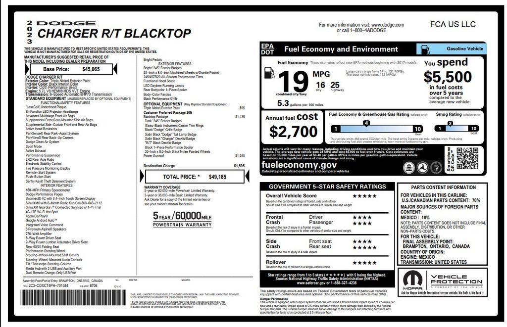 Certified 2023 Dodge Charger R/T w/ Blacktop Package RWD image 5