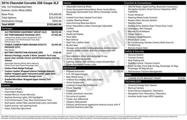 Used 2016 Chevrolet Corvette Z06 w/ 3LZ Preferred Equipment Group RWD image 42