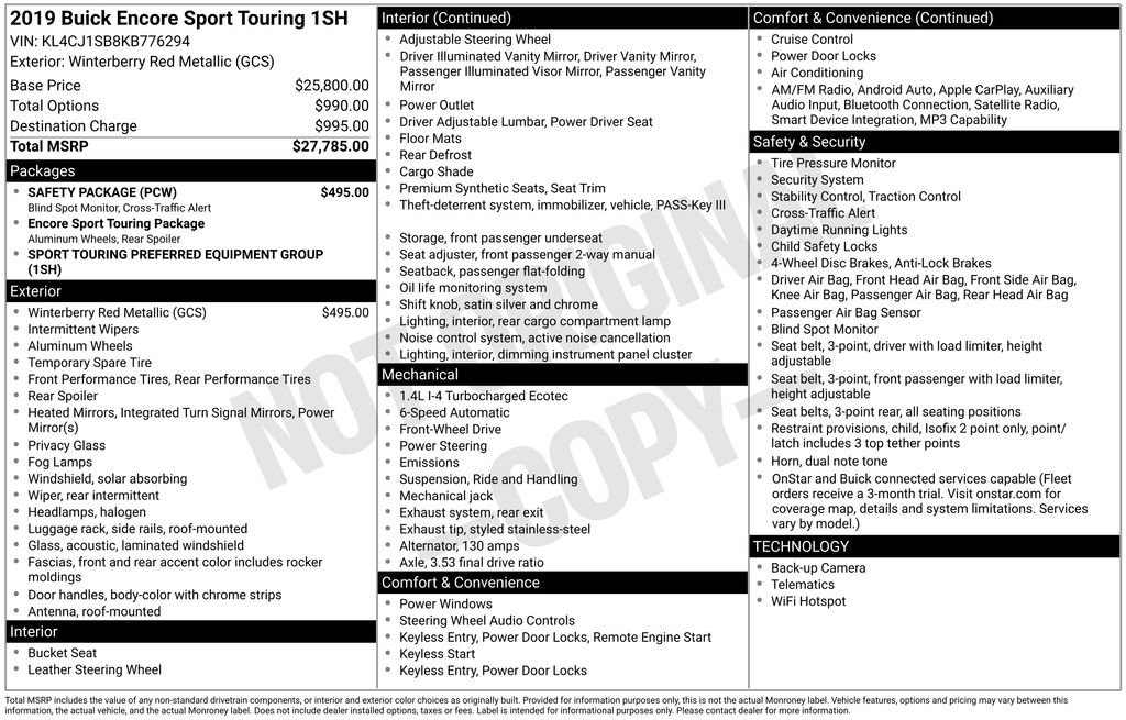 Used 2019 Buick Encore Sport Touring w/ Safety Package FWD image 10