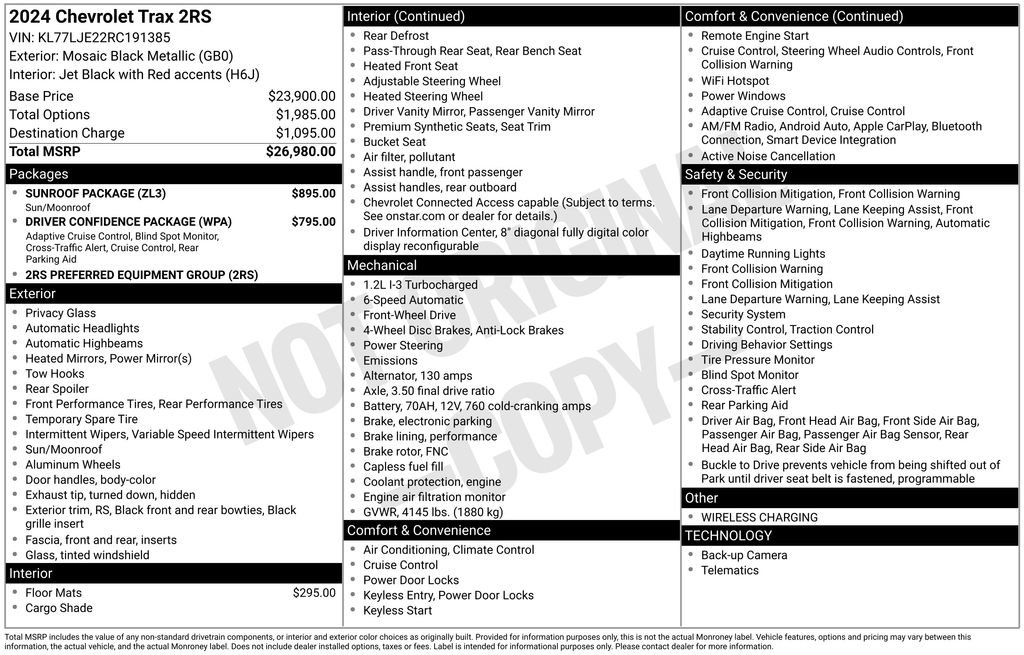 Used 2024 Chevrolet Trax RS w/ Sunroof Package FWD image 4