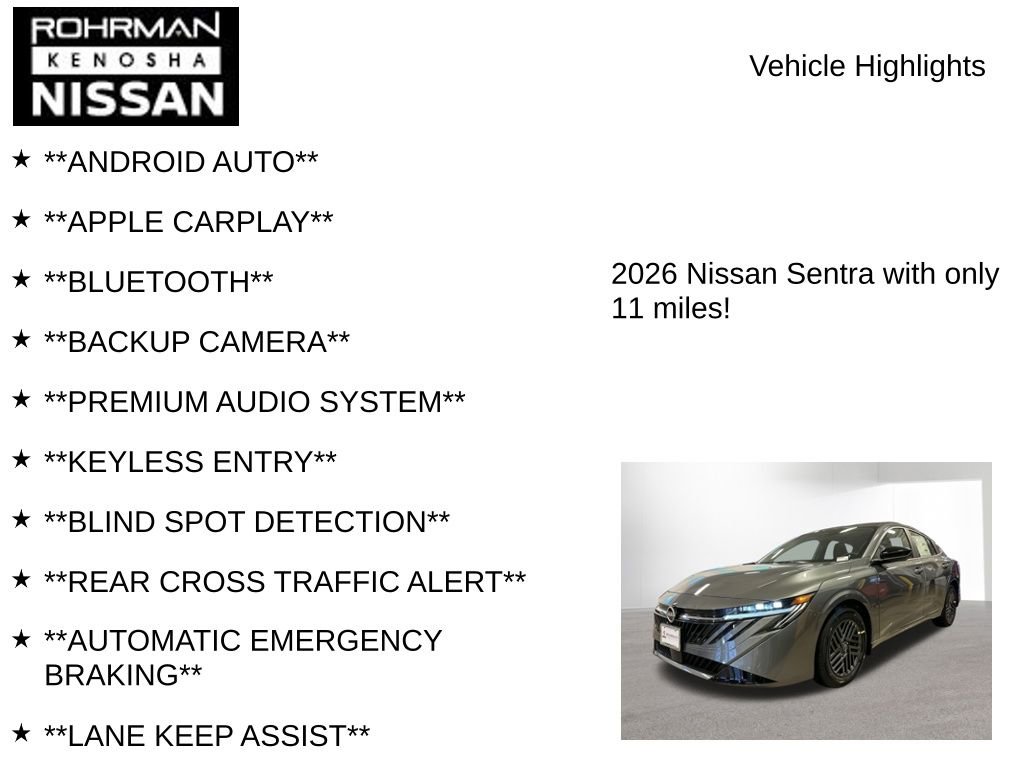New 2026 Nissan Sentra SV w/ Floor Mat Package image 8