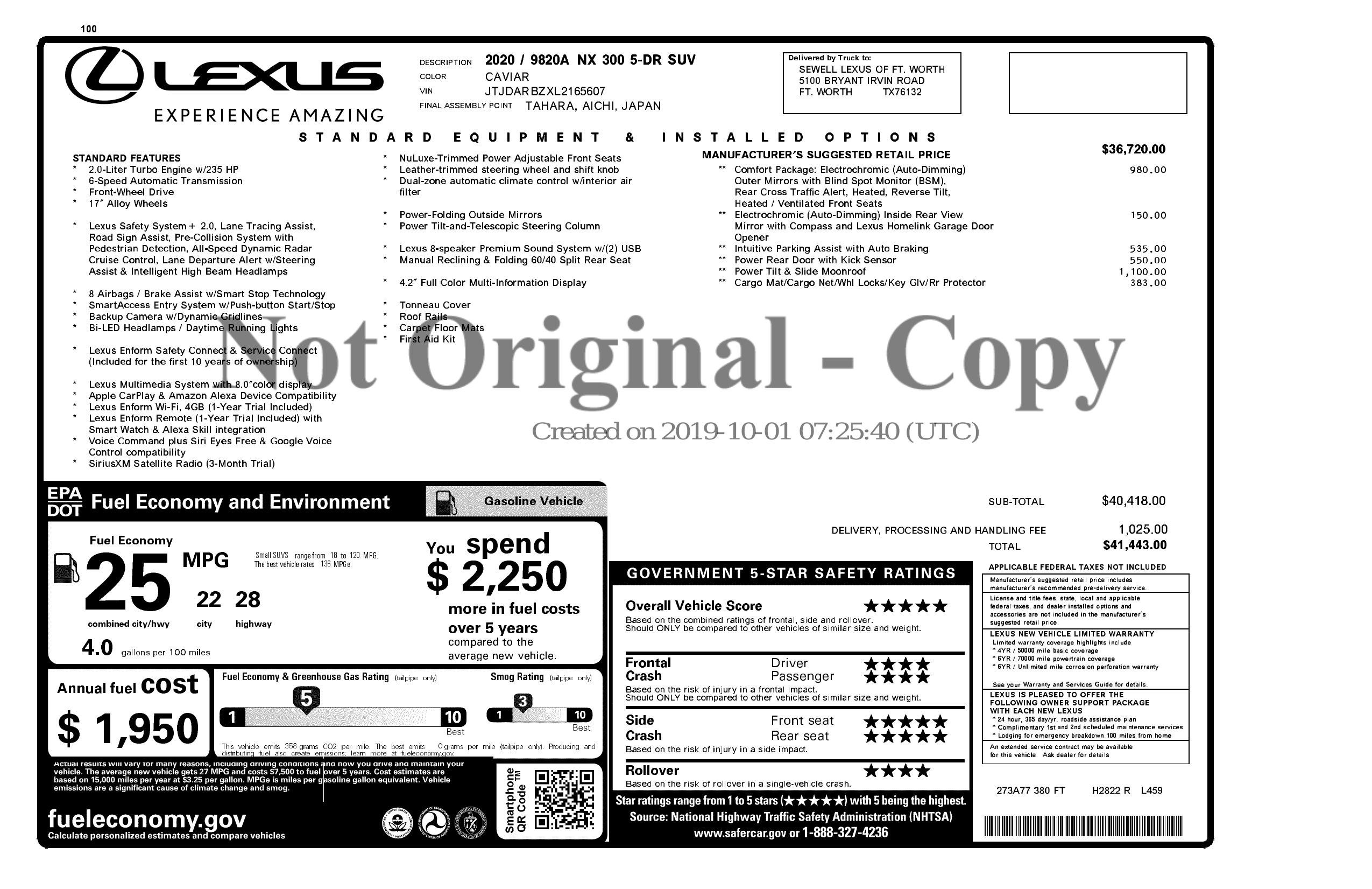 Used 2020 Lexus NX 300 FWD w/ Comfort Package image 3