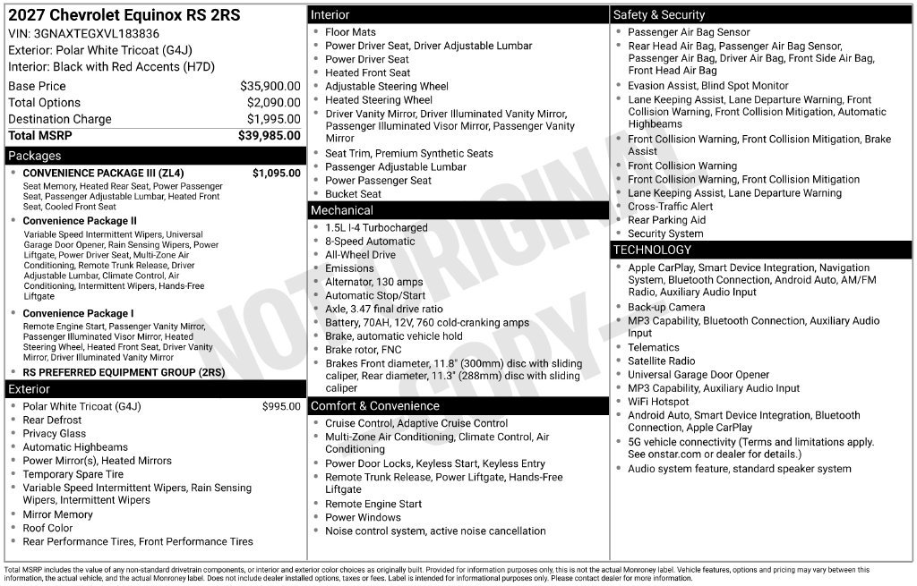 New 2027 Chevrolet Equinox RS w/ Convenience Package III AWD/4WD image 10