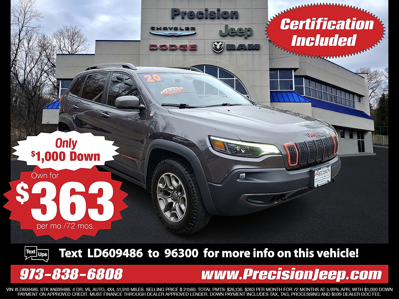 Certified 2020 Jeep Cherokee Trailhawk w/ Cold Weather Group image 2
